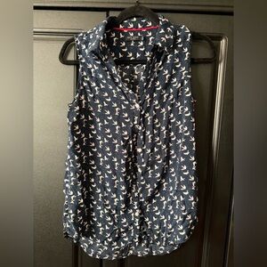 Max Jeans Dark Blue Bird Pattern Sleeveless Blouse